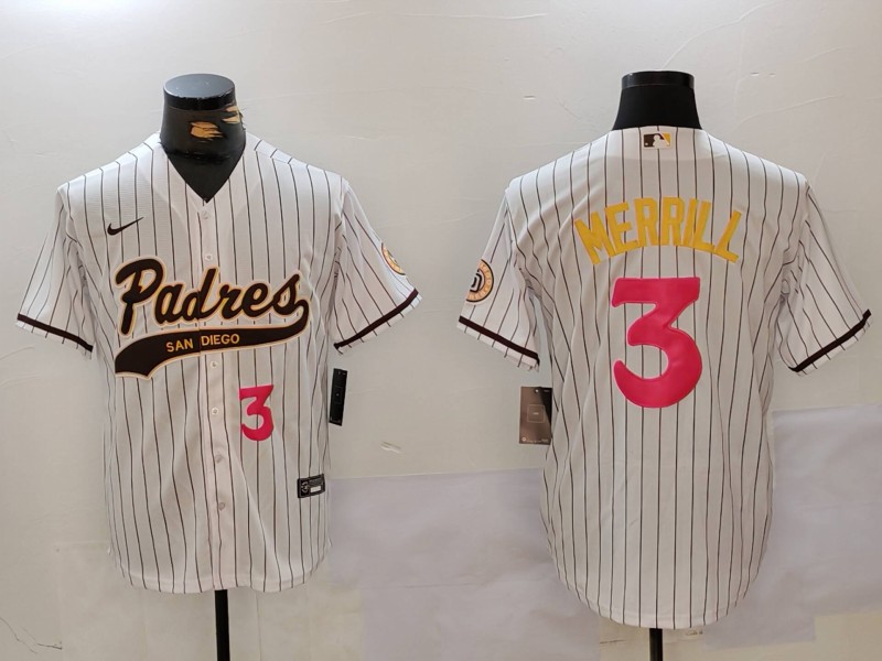 Personalized Men’s San Diego Padres #3 Jackson Merrill white Cool Base Stitched Baseball Jerseys