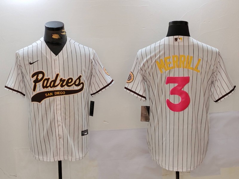 Personalized Men’s San Diego Padres #3 Jackson Merrill white Cool Base Stitched Baseball Jerseys