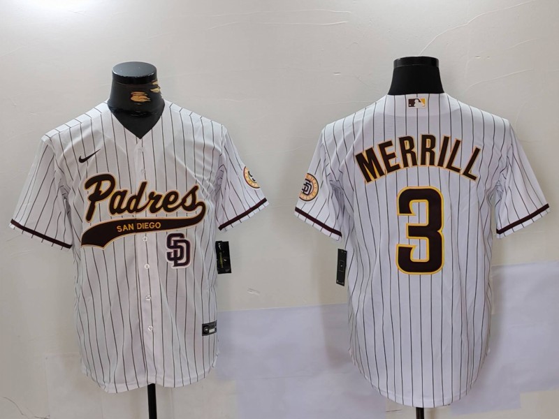 Personalized Men’s San Diego Padres #3 Jackson Merrill white Cool Base Stitched Baseball Jerseys