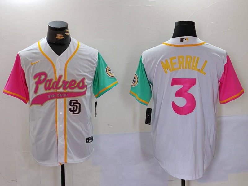 Personalized Men’s San Diego Padres #3 Jackson Merrill white Cool Base Stitched Baseball Jerseys