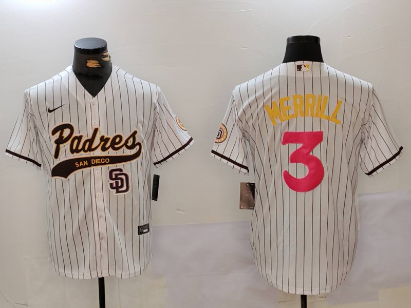 Personalized Men’s San Diego Padres #3 Jackson Merrill white Cool Base Stitched Baseball Jerseys
