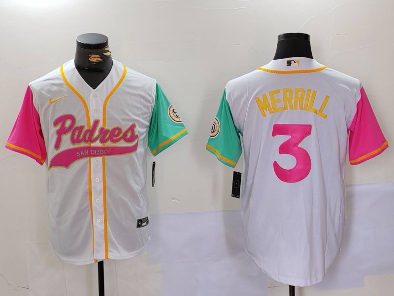 Personalized Men’s San Diego Padres #3 Jackson Merrill White Cool Base Stitched Baseball Jerseys
