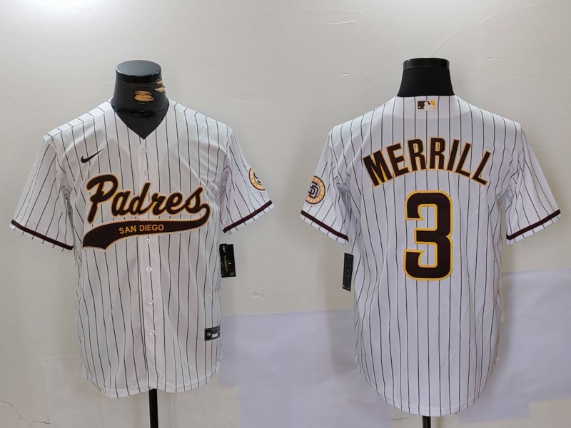 Personalized Men’s San Diego Padres #3 Jackson Merrill White Cool Base Stitched Baseball Jerseys