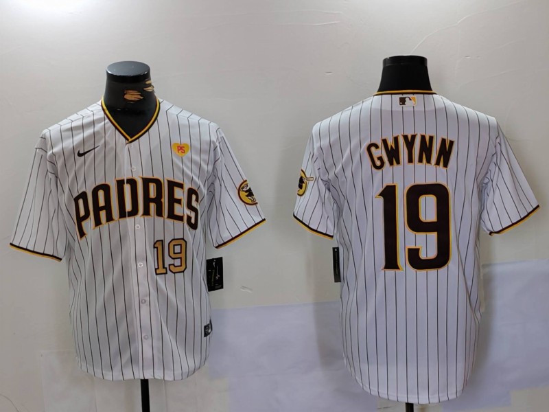 Personalized Men’s San Diego Padres #19 19 Tony Gwynn White With PS Patch Cool Base Stitched Baseball Jersey