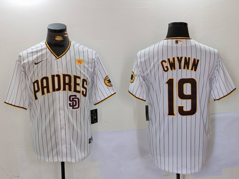 Personalized Men’s San Diego Padres #19 19 Tony Gwynn White With PS Patch Cool Base Stitched Baseball Jerseys