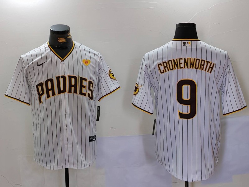 Personalized Men’s San Diego Padres #9 Jake Cronenworth White With PS Patch Cool Base Stitched Baseball Jerseys