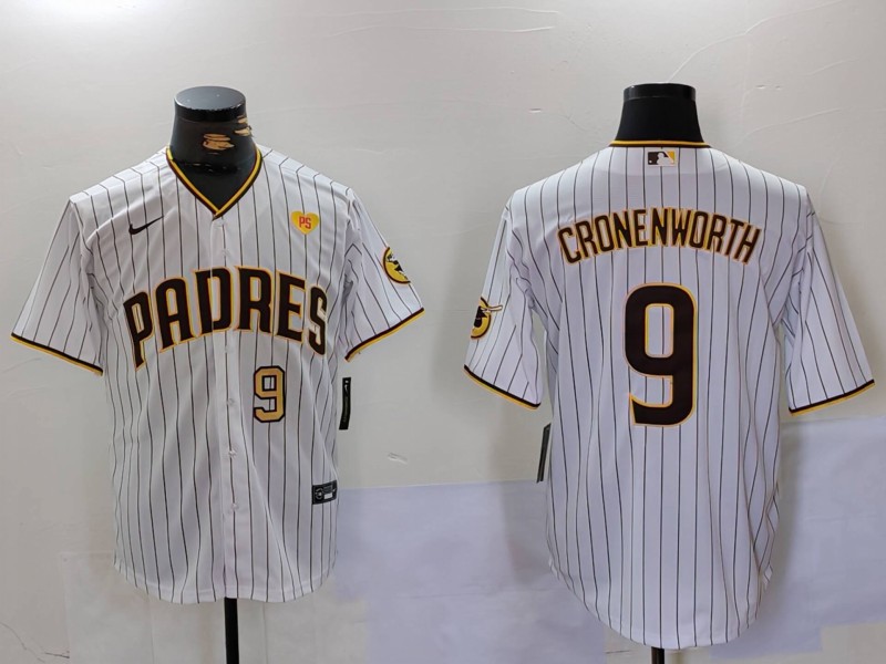 Personalized Men’s San Diego Padres #9 Jake Cronenworth White With PS Patch Cool Base Stitched Baseball Jerseys