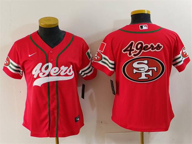 Personalized Women’s San Francisco 49ers Team Big Logo Red Mexico With Patch Cool Base Stitched Baseball Jersey(Run Small)