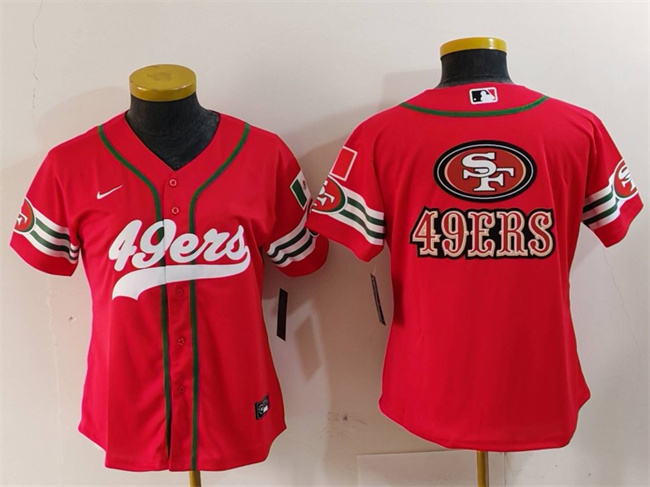 Personalized Women’s San Francisco 49ers Team Big Logo Red Mexico With Patch Cool Base Stitched Baseball Jersey(Run Small)