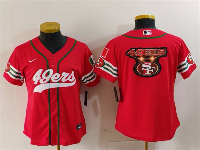 Personalized Women’s San Francisco 49ers Team Big Logo Red Mexico With Patch Cool Base Stitched Baseball Jersey(Run Small)