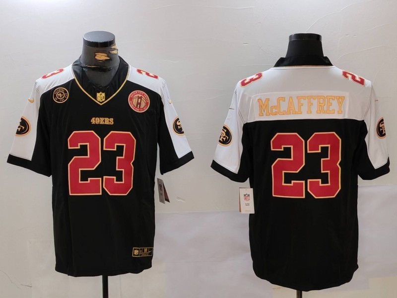 Personalized Men’s San Francisco 49ers #23 Christian McCaffrey Balck F.U.S.E. Golden Gate Bridge Patch Alternate With Patch Limited Stitched Football Jersey
