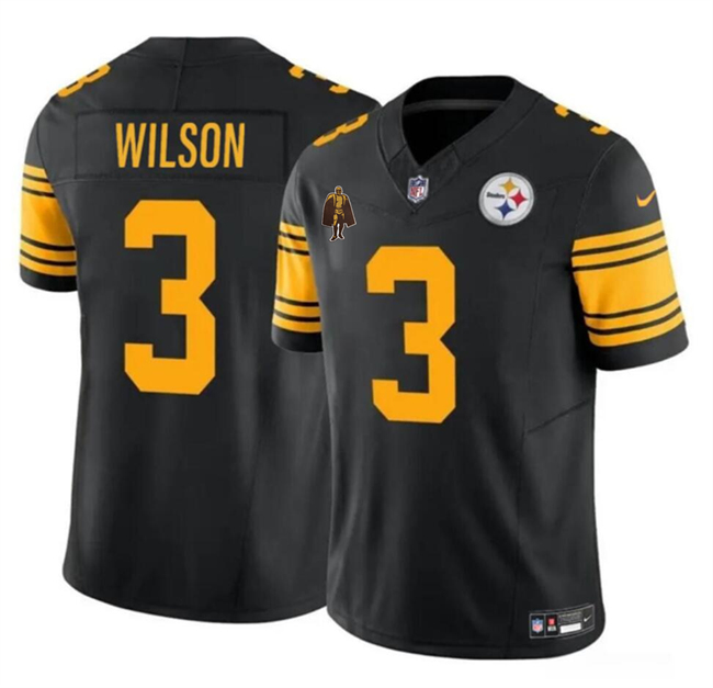 Personalized Men’s Pittsburgh Steelers #3 Russell Wilson Black F.U.S.E. With Walter Payton Patch Color Rush Limited Stitched Jersey