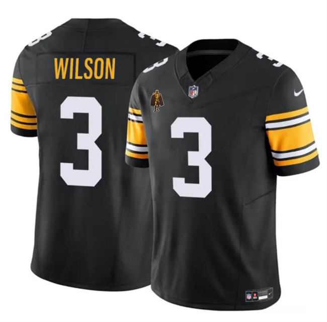 Personalized Men’s Pittsburgh Steelers #3 Russell Wilson Black 2024 F.U.S.E. With Walter Payton Patch Untouchable Limited Stitched Jersey