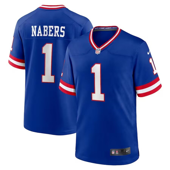 Personalized Men’s New York Giants #1 Malik Nabers Royal Classic Football Stitched Game Jersey