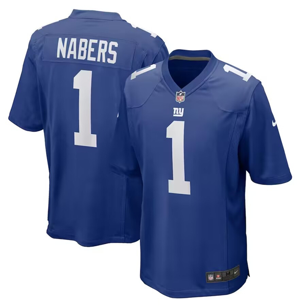 Personalized Men’s New York Giants #1 Malik Nabers Royal 2024 First Round Pick Football Stitched Game Jersey