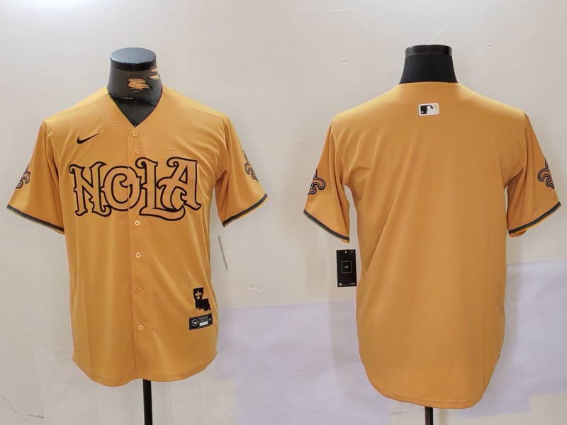 Personalized Men’s New Orleans Saints Blank Gold Cool Base Stitched Baseball Jersey