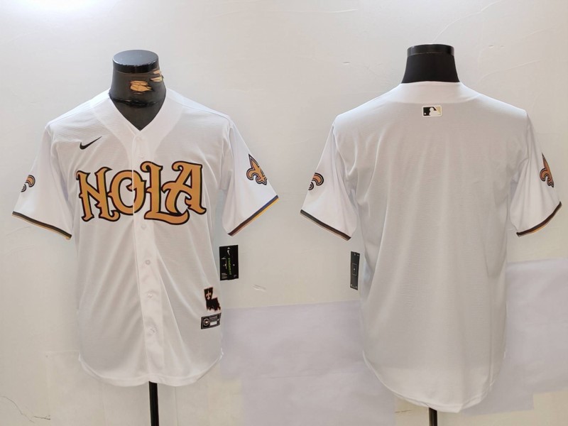 Personalized Men’s New Orleans Saints Blank White Cool Base Stitched Baseball Jersey