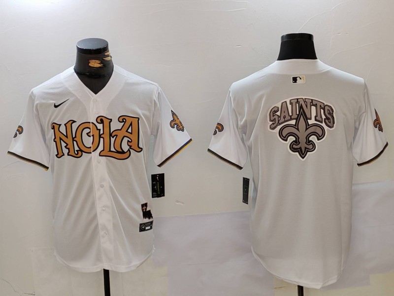 Personalized Men’s New Orleans Saints Team Big Logo White Cool Base Stitched Baseball Jersey