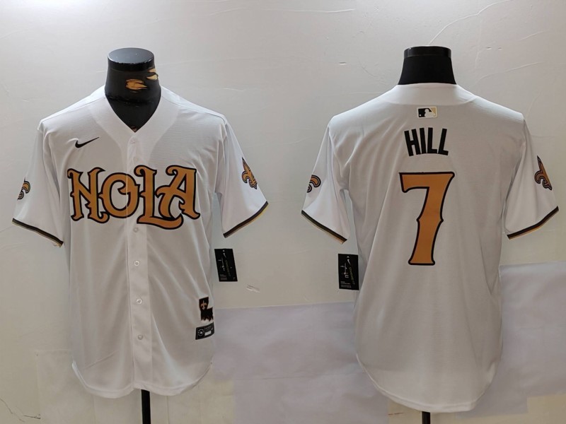 Personalized Men’s New Orleans Saints #7 Taysom Hill White Cool Base Stitched Baseball Jersey