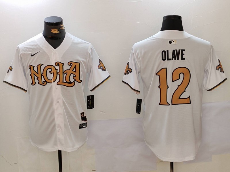 Personalized Men’s New Orleans Saints #12 Chris Olave White Cool Base Stitched Baseball Jersey