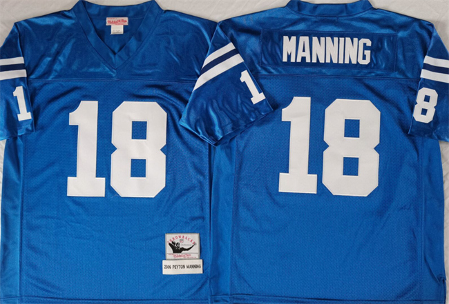 Personalized Men’s Indianapolis Colts #18 Peyton Manning Blue Throwback Stitched Jersey