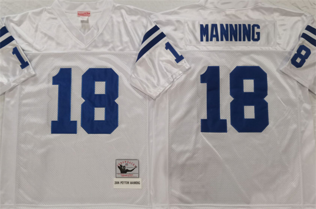 Personalized Men’s Indianapolis Colts #18 Peyton Manning White Throwback Stitched Jersey