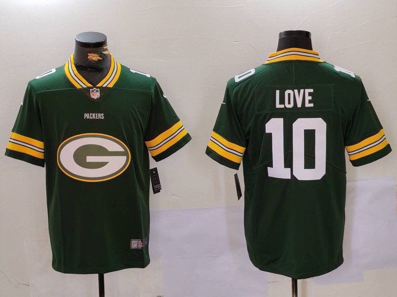 Personalized Men’s Green Bay Packers #10 Jordan Love Green Big Logo Limited Stitched Football Jersey