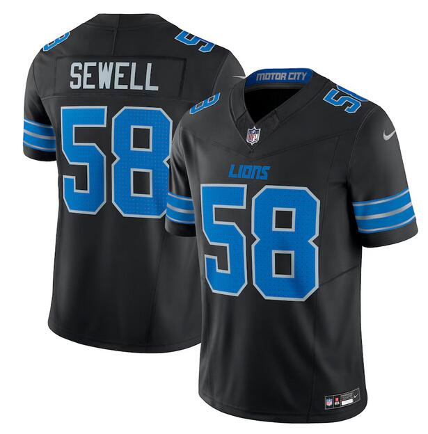 Personalized Men’s Detroit Lions #58 Penei Sewell Black 2024 F.U.S.E. 2nd Alternate Limited Stitched Jersey