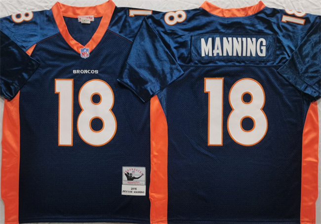 Personalized Men’s Denver Broncos #18 Peyton Manning Navy Throwback Stitched Jersey