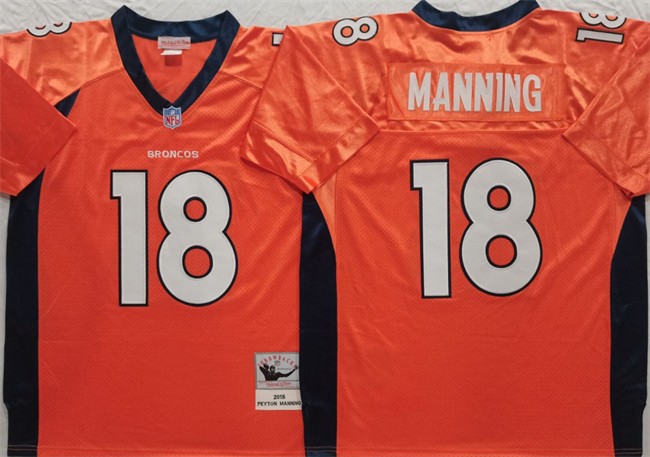 Personalized Men’s Denver Broncos #18 Peyton Manning Orange Throwback Stitched Jersey