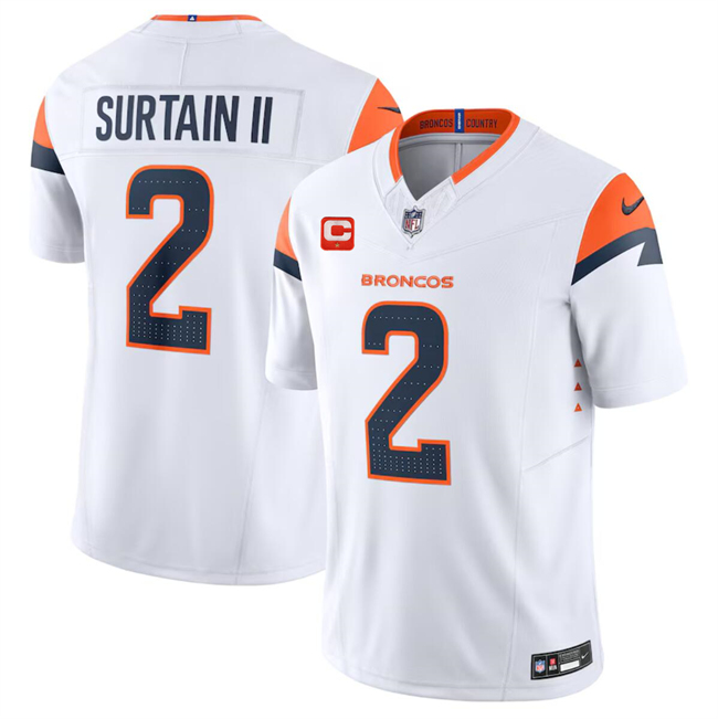 Personalized Men’s Denver Broncos #2 Pat Surtain II White 2024 F.U.S.E. Wit 1-Star C Patch Limited Stitched Football Jersey