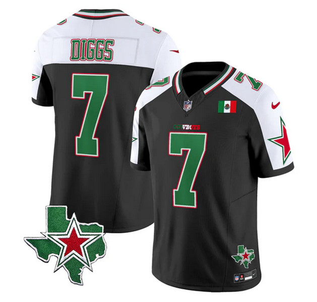 Personalized Men’s Dallas Cowboys #7 Trevon Diggs 2024 Mexico Black White F.U.S.E. Stitched Football Jersey