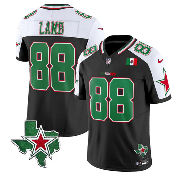 Personalized Men’s Dallas Cowboys #88 CeeDee Lamb 2024 Mexico Black White F.U.S.E. Stitched Football Jersey