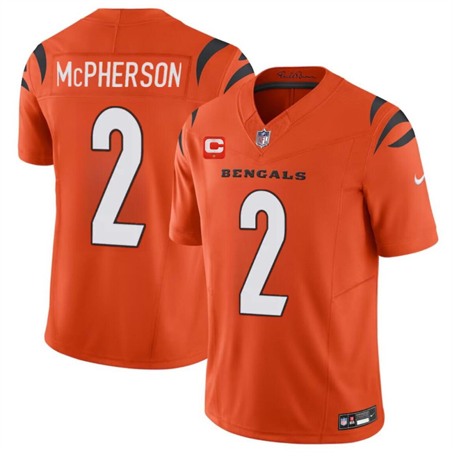 Personalized Men’s Cincinnati Bengals #2 Evan McPherson Orange 2024 F.U.S.E With 1-Star C Patch Untouchable Limited Stitched Jersey