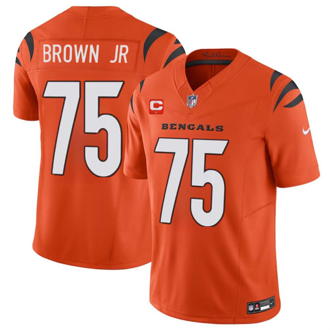 Personalized Men’s Cincinnati Bengals #75 Orlando Brown Jr. Orange 2024 F.U.S.E With 1-Star C Patch Untouchable Limited Stitched Jersey
