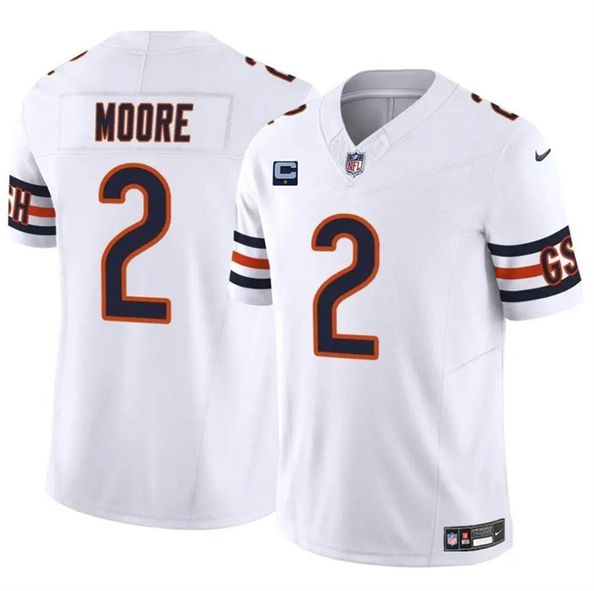 Personalized Men’s Chicago Bears #2 DJ Moore White 2024 F.U.S.E. With 1-Star C Patch Untouchable Limited Stitched Football Jersey