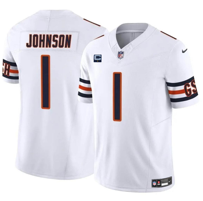 Personalized Men’s Chicago Bears #1 Jaylon Johnson White 2024 F.U.S.E. With 1-Star C Patch Untouchable Limited Stitched Football Jersey