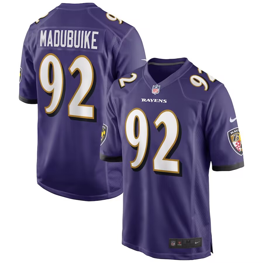 Personalized Baltimore Ravens #92 Nnamdi Madubuike Purple Limited jersey