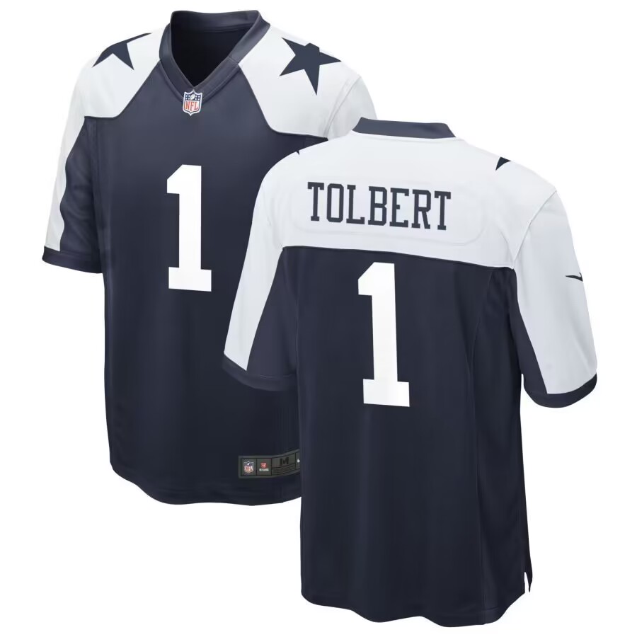 Personalized Dallas Cowboys #1 Jalen Tolbert Thanksgiving Blue Limited Jersey