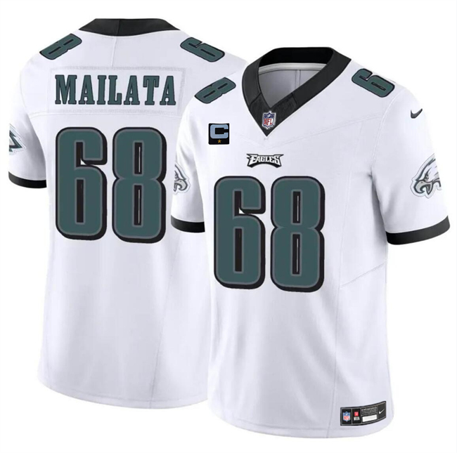 Personalized Men’s Philadelphia Eagles #68 Jordan Mailata White F.U.S.E With 1-Star C Patch Untouchable Limited Stitched Football Jersey