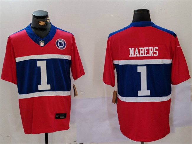 Personalized Men’s New York Giants #1 Malik Nabers Red 2024 F.U.S.E. With Patch Untouchable Limited Stitched Jersey