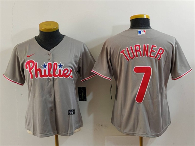 Personalized Women’s Philadelphia Phillies #7 Trea Turner Grey Cool Base Stitched Baseball Jersey(Run Small)
