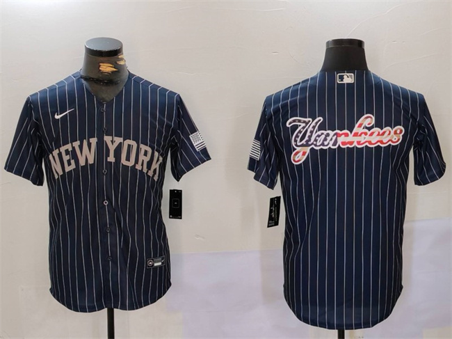 Personalized Men’s New York Yankees Navy Team Big Logo Cool Base Stitched Baseball Jersey