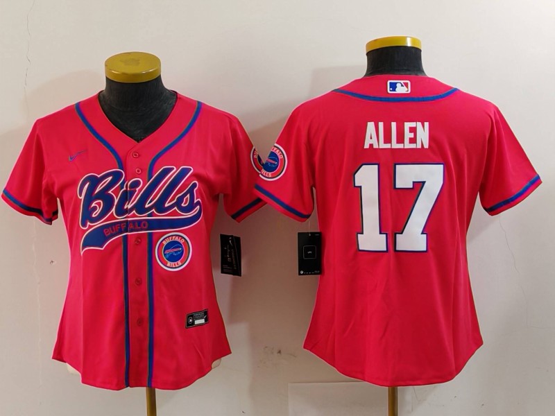 Personalized Women’s Buffalo Bills #17 Josh Allen Red Cool Base Stitched Baseball Jerseys