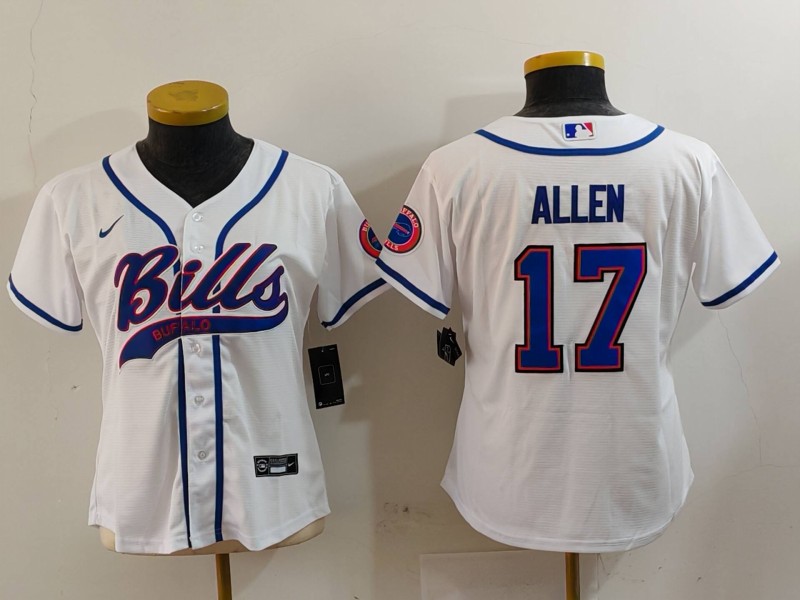 Personalized Women’s Buffalo Bills #17 Josh Allen White Cool Base Stitched Baseball Jersey