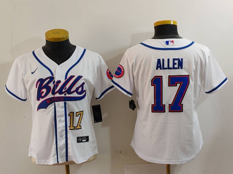 Personalized Women’s Buffalo Bills #17 Josh Allen White Cool Base Stitched Baseball Jerseys