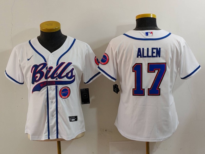Personalized Women’s Buffalo Bills #17 Josh Allen White Cool Base Stitched Baseball Jerseys