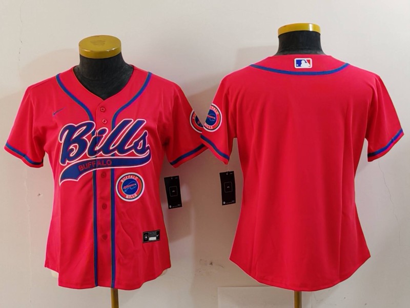 Personalized Women’s Buffalo Bills Red Team Big Logo With Patch Cool Base Stitched Baseball Jerseys