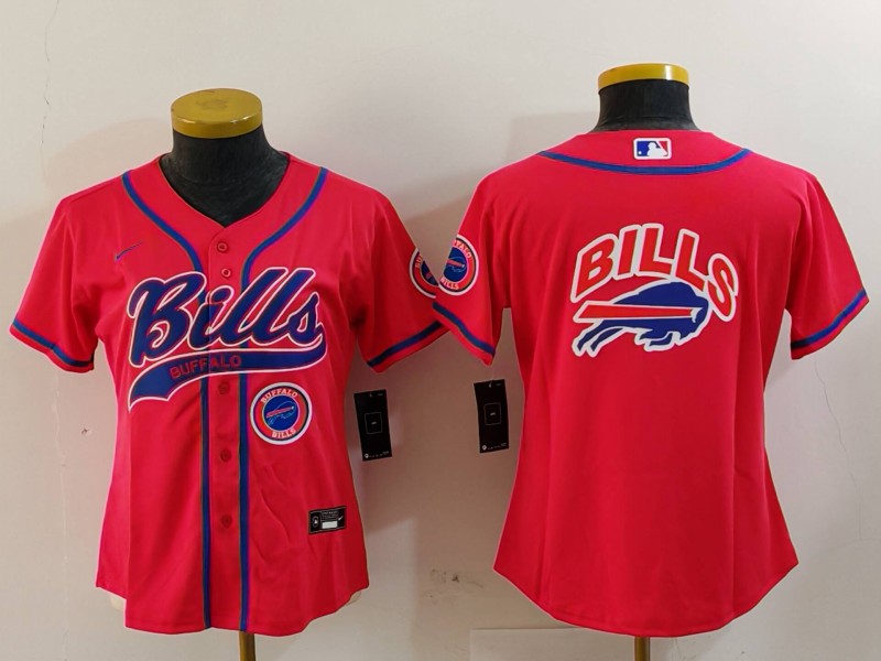 Personalized Women’s Buffalo Bills Red Team Big Logo With Patch Cool Base Stitched Baseball Jerseys