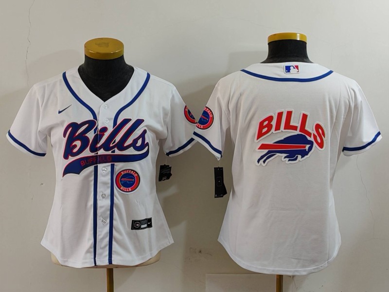 Personalized Women’s Buffalo Bills White Team Big Logo With Patch Cool Base Stitched Baseball Jersey